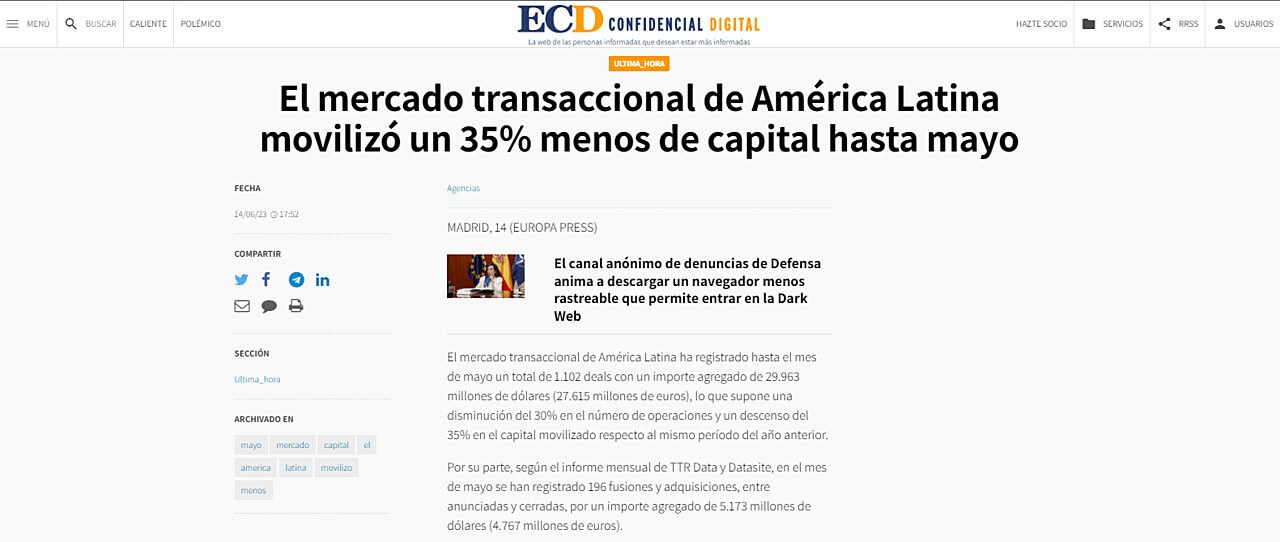 El mercado transaccional de Amrica Latina moviliz un 35% menos de capital hasta mayo